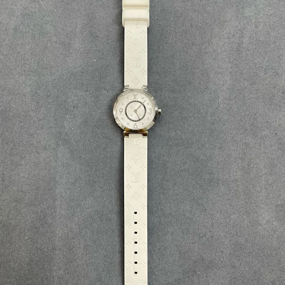Authentic Louis Vuitton 28mm Tambour Diamond White wristwatch